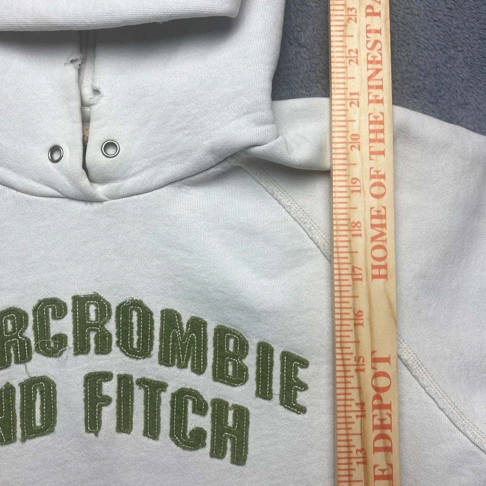 Abercrombie and Fitch Hoodie Womens Large Vintage White Green Logo Spellout - Picture 4 of 6